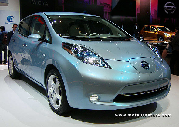 A Nissan Leaf at the Geneva motorshow